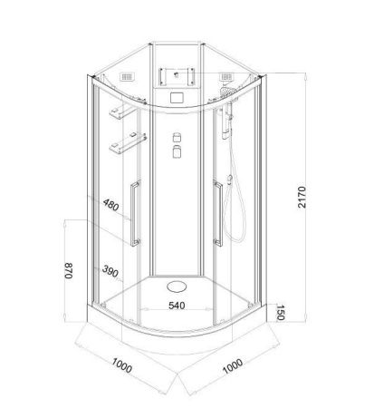 Душевая кабина Acquazzone Alexandra 100 100х100 четверть круга с крышей ориентация универсальная