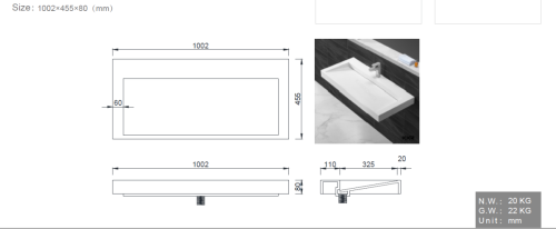 Раковина из искусственного камня Armadi Art Flat 859-100 100х50 подвесная цвет белый без отверстий под смеситель - фото 2
