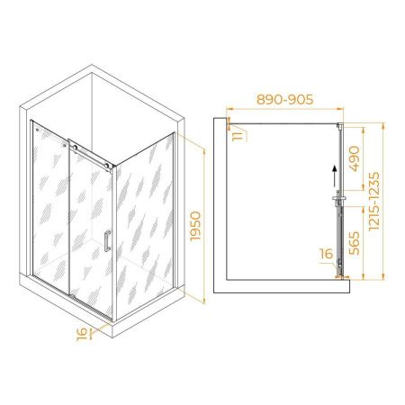 Душевой уголок RGW Tornado 020744129-14 120х90 стекло прозрачное профиль черный без поддона