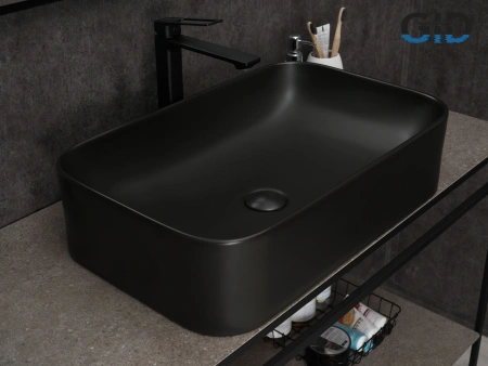 Раковина керамическая Gid Geométrico 53366 60х40 накладная цвет черный без отверстий под смеситель