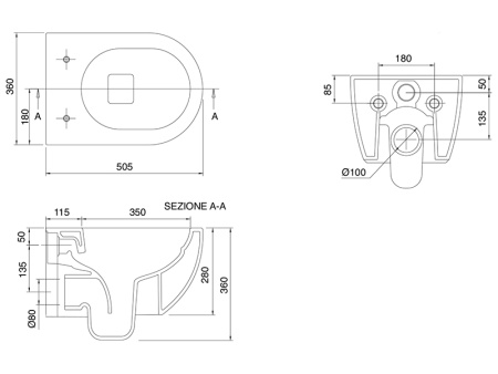 Чаша унитаза подвесная Scarabeo Glam 5201/TW цвет белый глянцевый без сиденья безободковая смыв торнадо