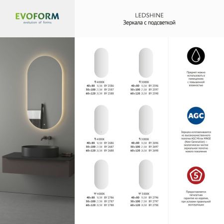 Зеркало с подсветкой Evoform Ledshine BY 2587 50х100 подвесное