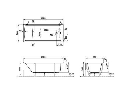 Ванна акриловая Vitra Neon 52520001000 160х70 пристенная прямоугольная без ножек