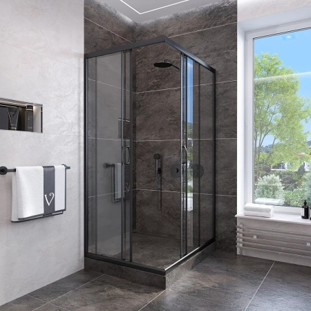Душевой уголок Veconi Rovigo RV113B-80-01-C4 80х80 стекло прозрачное профиль черный без поддона