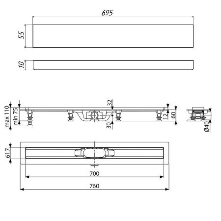 Душевой лоток Timo Eco SP10700-PG10700 75х10 черный