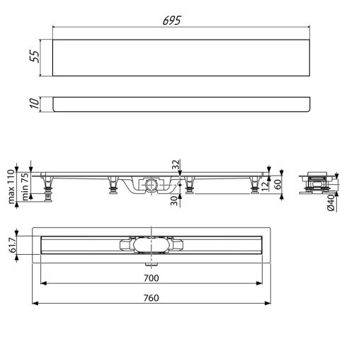 Душевой лоток Timo Eco SP10700-PG10700 в пол - фото 2