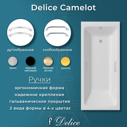 Ванна чугунная Delice Camelot DLR230616R 180х80 пристенная прямоугольная без ножек с отверстиями под ручки - фото 5
