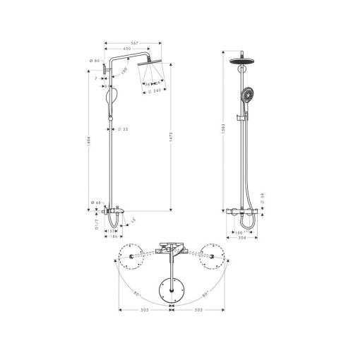 Душевая стойка Hansgrohe Raindance S 27117000 настенная цвет хром с термостатом - фото 2