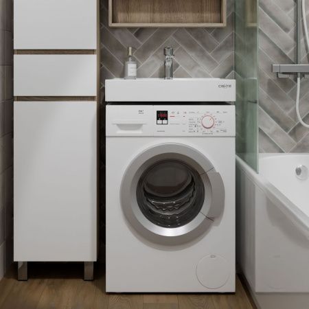 Раковина из искусственного камня СанТа Юпитер 900130 60х60 над стиральной машиной цвет белый