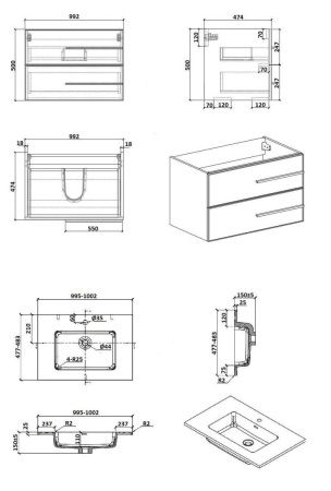 Тумба с раковиной Parly Bella Bella100 100х50 подвесная цвет белый