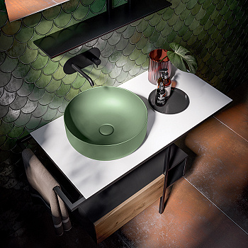 Раковина из сантехнического фарфора Kerasan Nolita 534411 40х40 накладная цвет зеленый без отверстий под смеситель