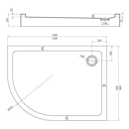 Душевой поддон Veconi Tezeo acrylic TZ55R-12090-C5 120х90 акрил белый с ножками и каркасом