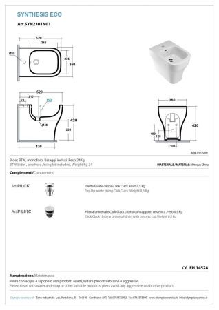 Биде напольное Olympia Sinthesis Eco SYN2301N01 цвет белый
