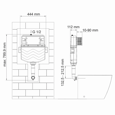 Встраиваемый смывной бачок с клавишей смыва WasserKRAFT  10TLT.031.ME.WH03