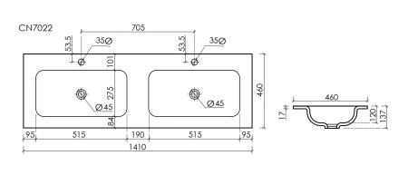 Раковина из сантехнического фарфора Ceramica Nova GRACE CN7022 141х46 накладная цвет белый