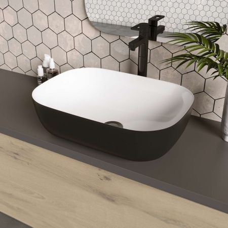 Раковина из сантехнического фаянса Grossman Color GR-4041BW 50х30 накладная цвет белый/черный без отверстий под смеситель