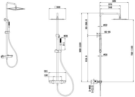 Душевая стойка Allen Brau Infinity 5.21032-31 настенная цвет черный с термостатом