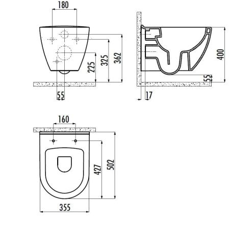 Чаша унитаза подвесная Creavit Terra TP329-11CB00E-0000 цвет белый без сиденья смыв торнадо