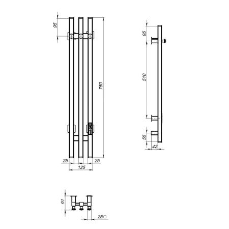 Полотенцесушитель электрический Тругор Вектор Пэк сп ПэкВеккв3_75х12,5графВГП 15х75 серый