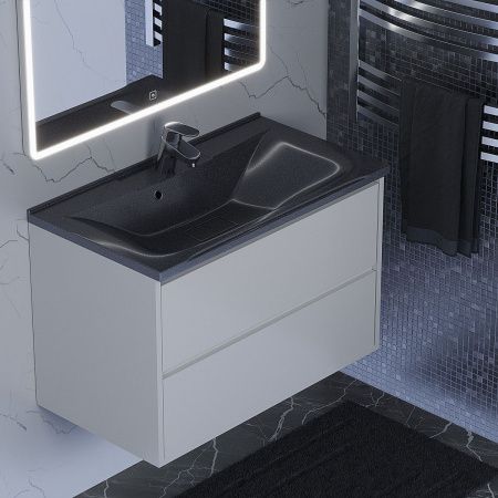 Раковина из искусственного камня Uperwood Elen 291120424 80х40 полувстраиваемая цвет черный