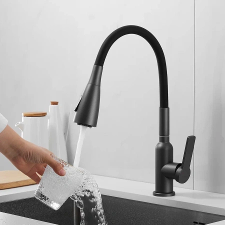 Смеситель для кухни Shevanik S843T-3 на мойку черный/оружейная сталь