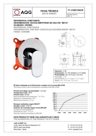 Смеситель для душа AQG Beta 01BET350CR встраиваемый в стену хром