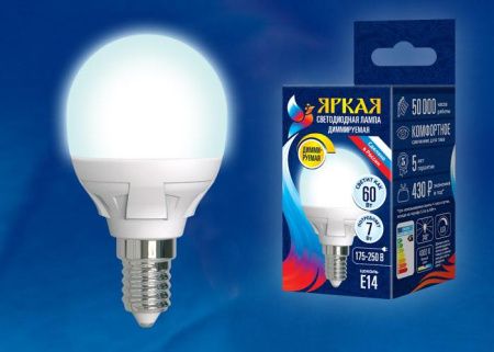 Лампа светодиодная диммируемая Uniel LED-CW37 7W/3000K/E14/FR/DIM PLP01WH картон