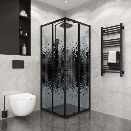 Душевой уголок Niagara Eco NG-1010-14QBLACK 100х100 стекло с рисунком профиль черный без поддона