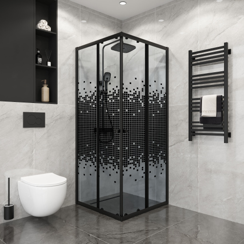 Душевой уголок Niagara Eco NG-1008-14QBLACK 78х78 стекло с рисунком профиль черный матовый - фото 3