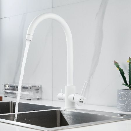 Смеситель для кухни Raffine F108C на мойку белый