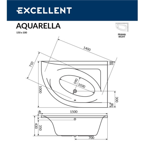 Ванна гидромассажная Excellent AQUARELLA WAEX.ARP15.SOFT.GL 150х100  асимметричная - фото 3