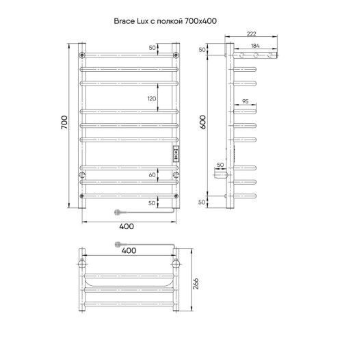 Полотенцесушитель Indigo Brace Lux LCBLE70-40PBRRt 43х70 электрический черный муар - фото 5