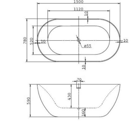 Ванна акриловая BelBagno BB27 150х80 отдельностоящая овальная с ножками