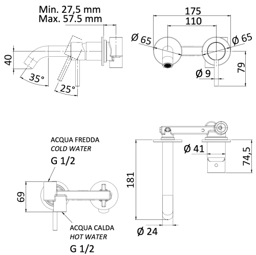 Смеситель для раковины Mariani Next B37565NSP встраиваемый в стену белый - фото 4