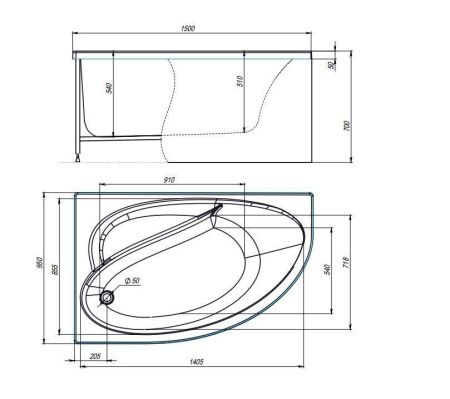 Ванна акриловая гидромассажная Timo IVA IVA1595L-KTIVA15-SPV1505-T-CM-FPIVA15L 150х95 пристенная асимметричная с каркасом