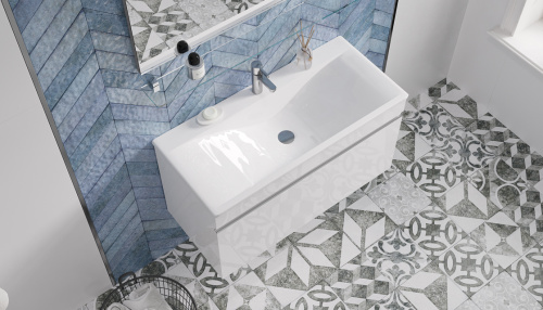 Раковина из литьевого мрамора Velvex PULSUS rkPUL.100-81 100х45 накладная цвет белый 1 отверстие под смеситель - фото 2