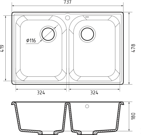 Кухонная мойка Granfest Quarz 15 белый 74х48 цвет белый поверхность матовая