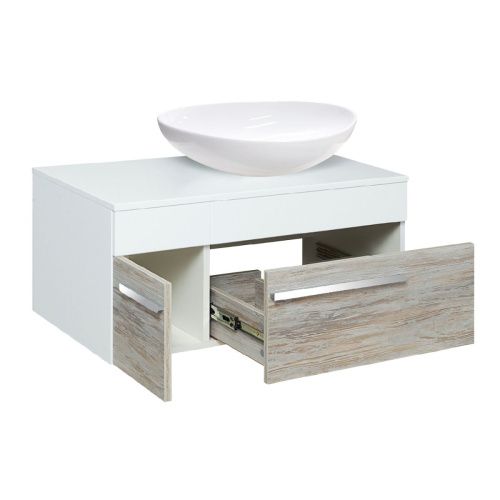 Тумба под раковину Runo ВУДЛАЙН 00-00001011 110х50 подвесная цвет серый/белый - фото 3