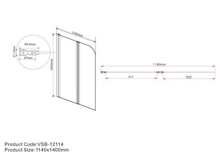 Душевая шторка на ванну Vincea VSB VSB-12114CH-R 115х140 стекло текстурное профиль хром ориентация правая