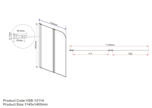 Душевая шторка на ванну Vincea VSB VSB-12114CH-L 114х140 стекло текстурное профиль хром глянцевый - фото 3