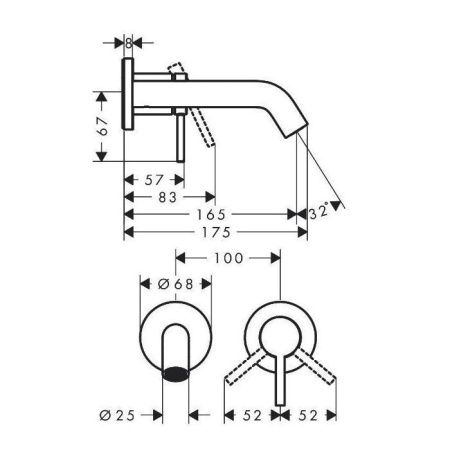 Смеситель для раковины Hansgrohe Tecturis 73350670 встраиваемый в стену черный