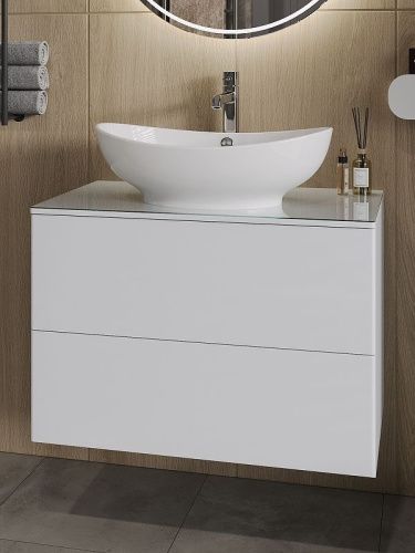 Тумба под раковину Orange Otto Ot-75TuGLASS 80х40 подвесная цвет белый - фото 2