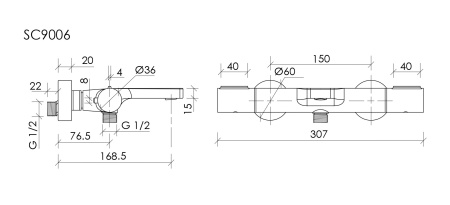 Смеситель для ванны и душа Sancos Etna SC9006GG настенный вороненая сталь с термостатом