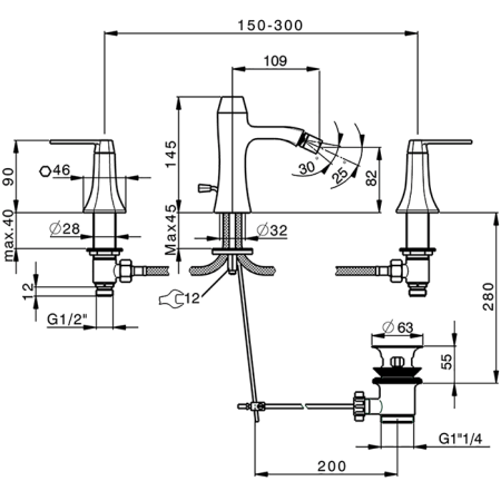 Смеситель Cisal Cherie CF0012206T на биде хром