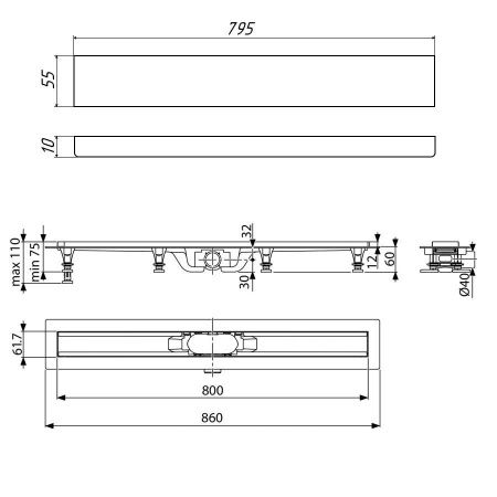 Душевой лоток Timo Eco SP10800-PG10800 85х10 черный
