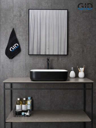 Раковина керамическая Gid Geométrico 52205 50х40 накладная цвет белый/черный без отверстий под смеситель