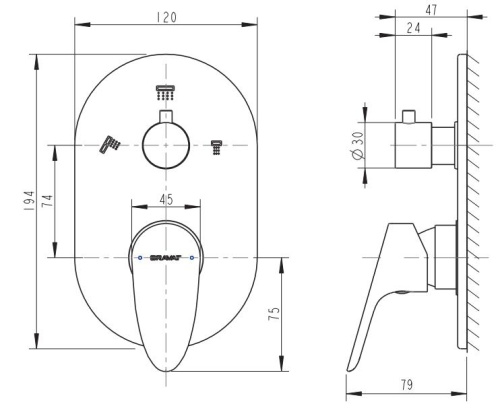 Смеситель для душа Bravat Drop P69190C-RUS встраиваемый в стену хром - фото 2