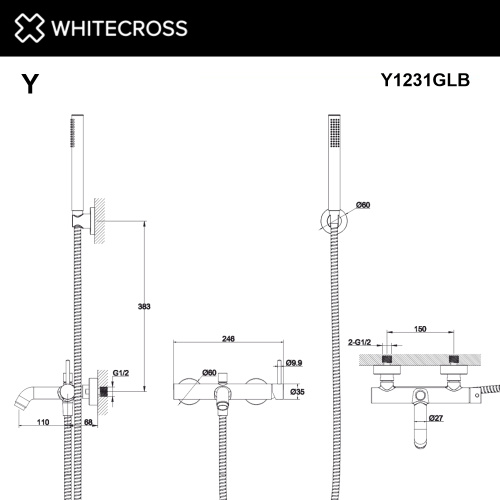 Смеситель для ванны с душем Whitecross Y brushed gold Y1231GLB настенный золото брашированное - фото 3