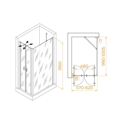 Душевой уголок RGW Passage 060814460-11 100х60 стекло прозрачное профиль хром без поддона - фото 2