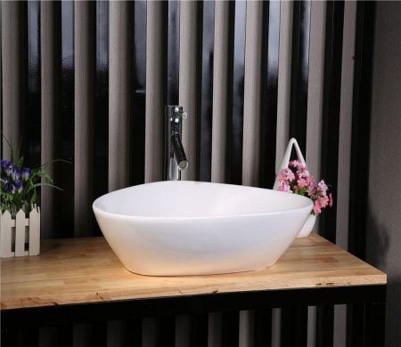 Раковина из сантехнического фаянса CeramaLux 7472B 60х40 накладная цвет белый без отверстий под смеситель